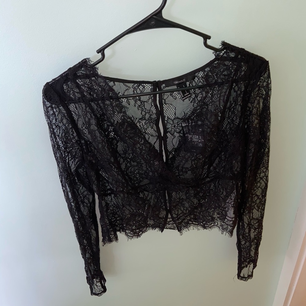 Black lace crop top